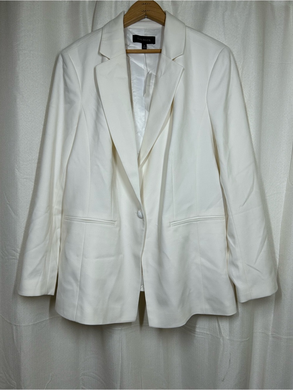 Talbots White Single Button Blazer Size 16 Plus Size Lined New
